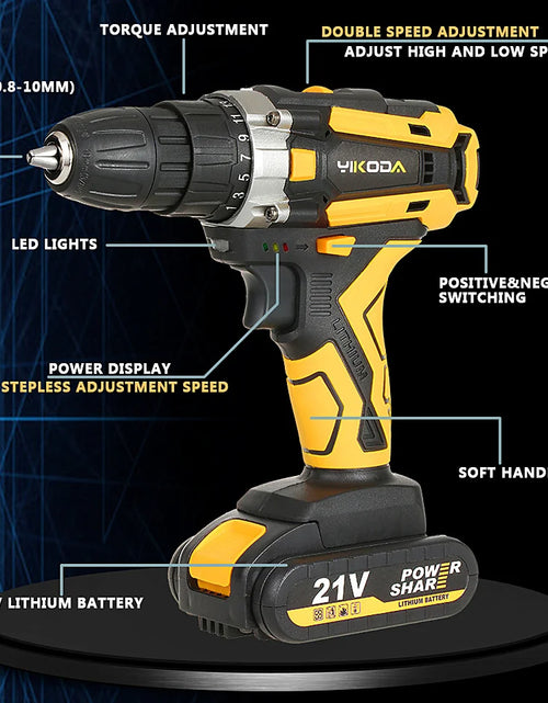 Load image into Gallery viewer, YIKODA 12/16.8/21V Cordless Drill Rechargeable Electric Screwdriver Lithium Battery Household Multi-function 2 Speed Power Tools
